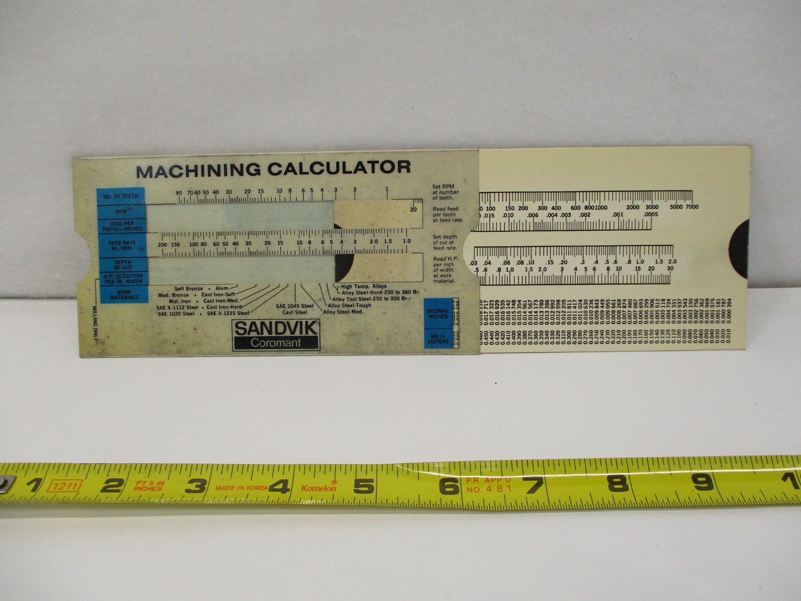SANDVIK COROMANT Speed & Feed MACHINING Slide Calculator Perrygraf 1986 in EC