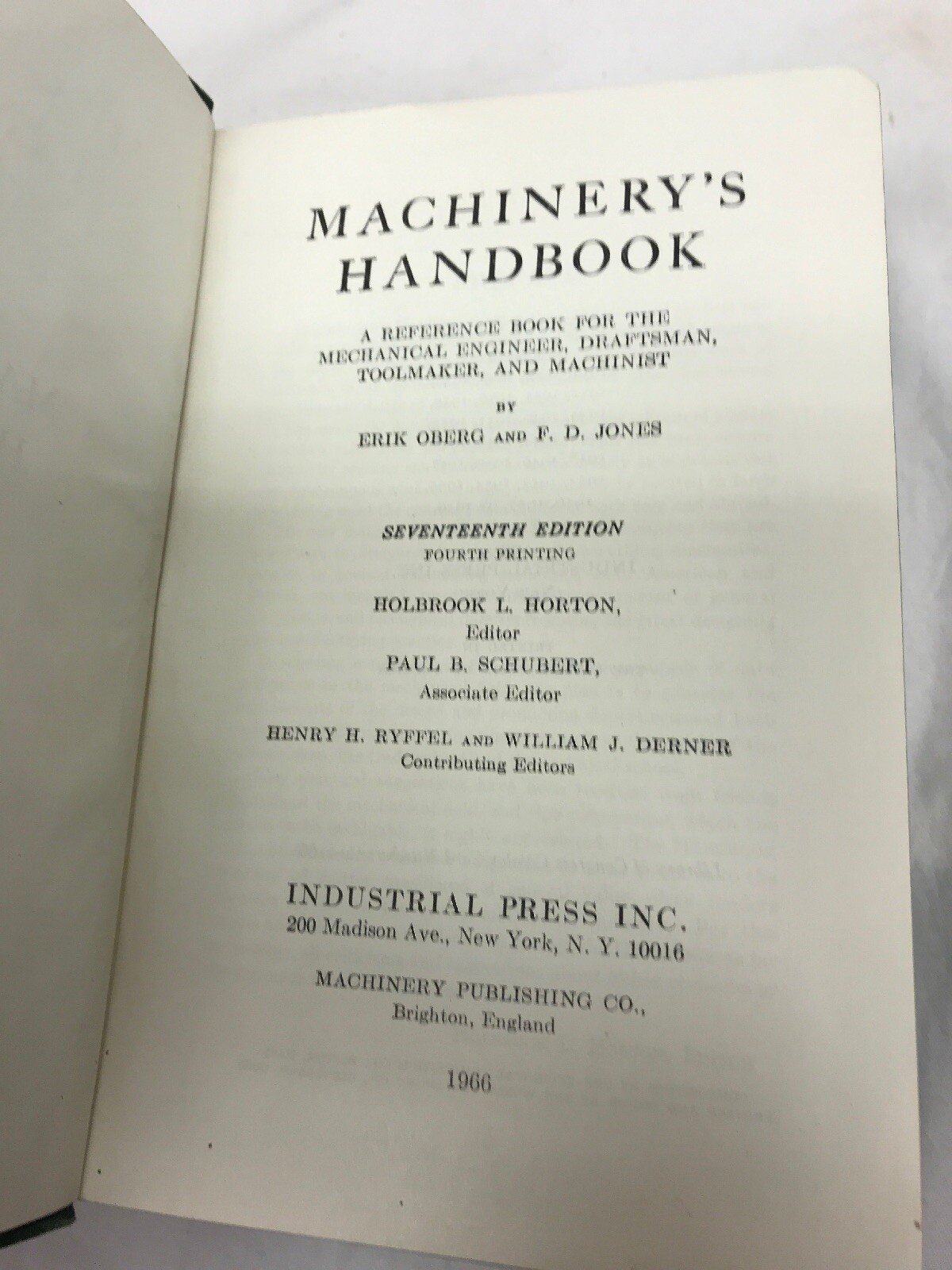 Machinery’s Handbook Seventeenth Edition 1966 Industrial Press Thumb Index