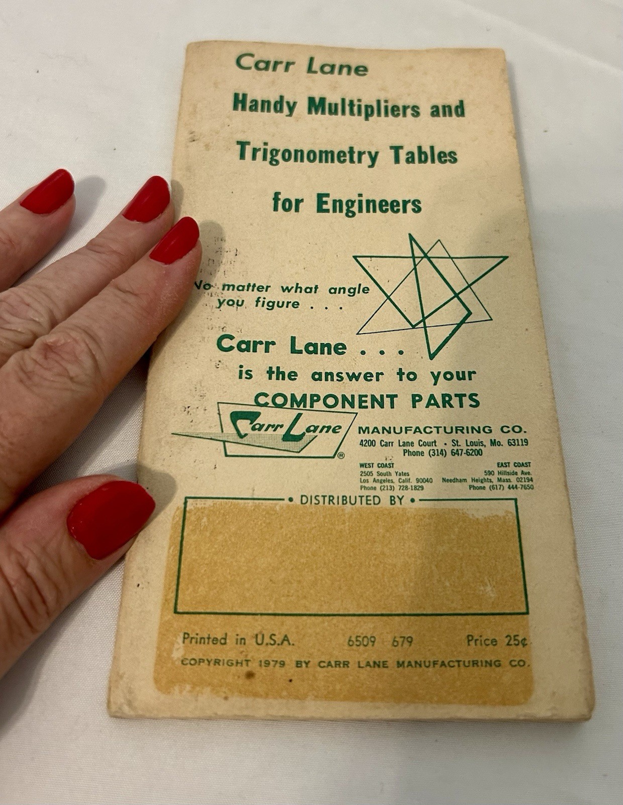 Vintage 1979 Carr Lane Trigonometry Tables Handy References For Engineers Book