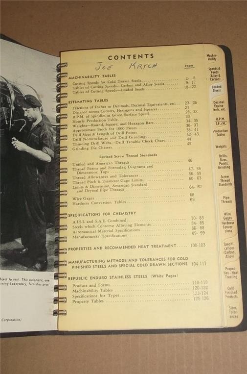 1957 REPUBLIC STEEL LABORATORIES MACHINING DATA OSCO STEEL CATALOG w THUMB INDEX