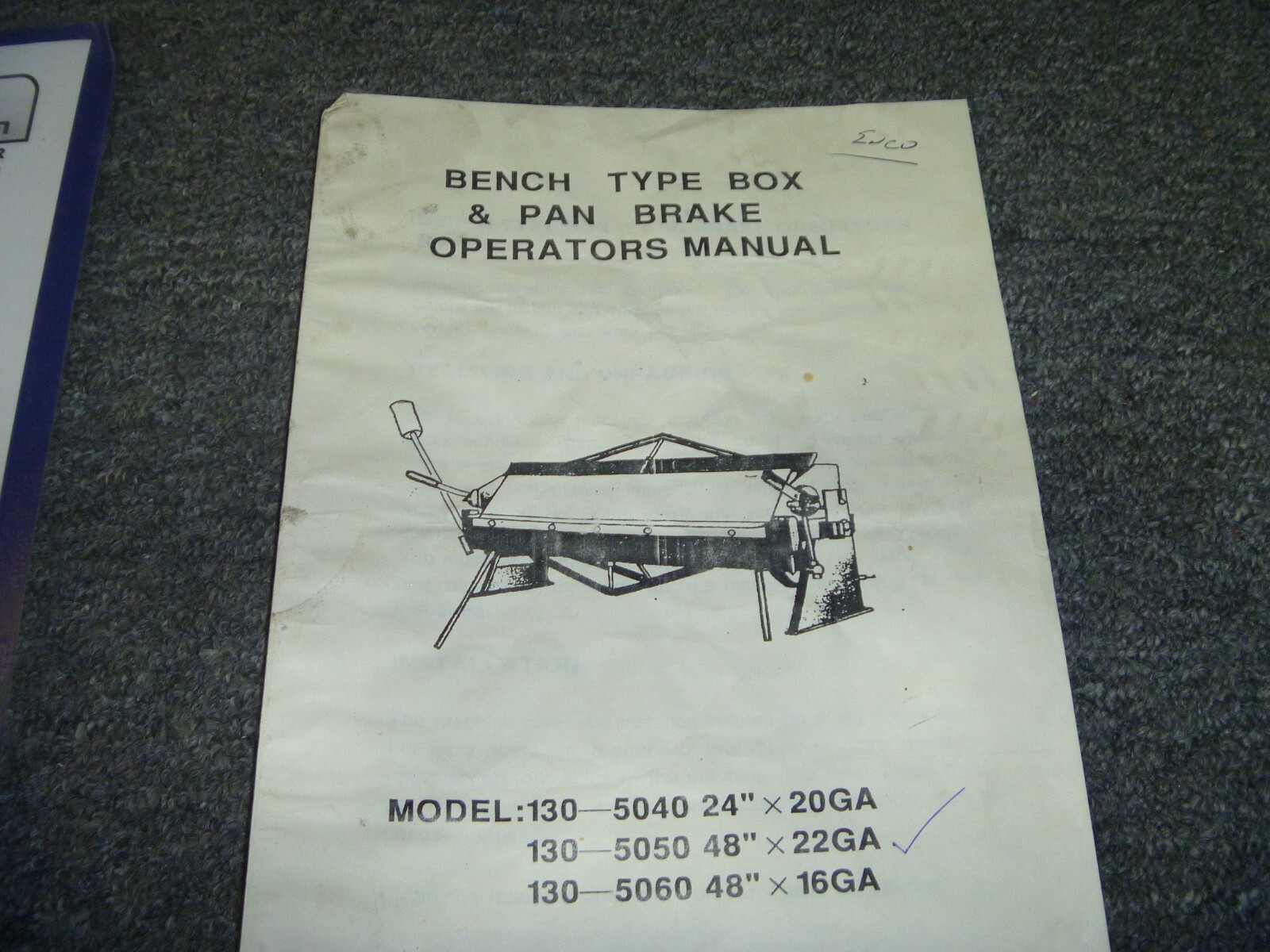 Enco 130-5040 24″x20GA Bench Type Box & Pan Brake Owner Operator Manual