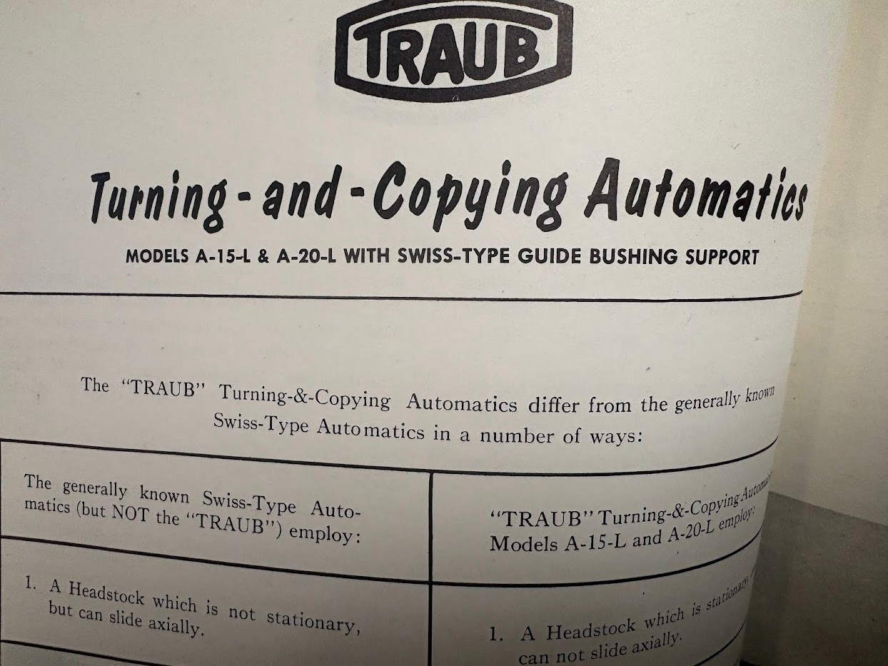 Vtg Traub Works Catalog 1950s? Screw Machines Attachments Tools Lathe A-15 A-36