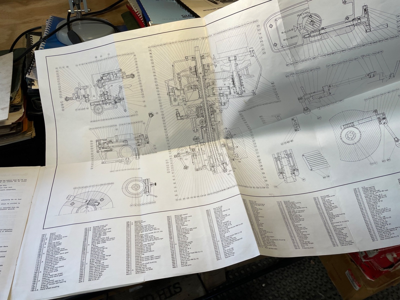 Kondia Variable Speed Headstock Service & Instruction Manual with Fold Out Plans