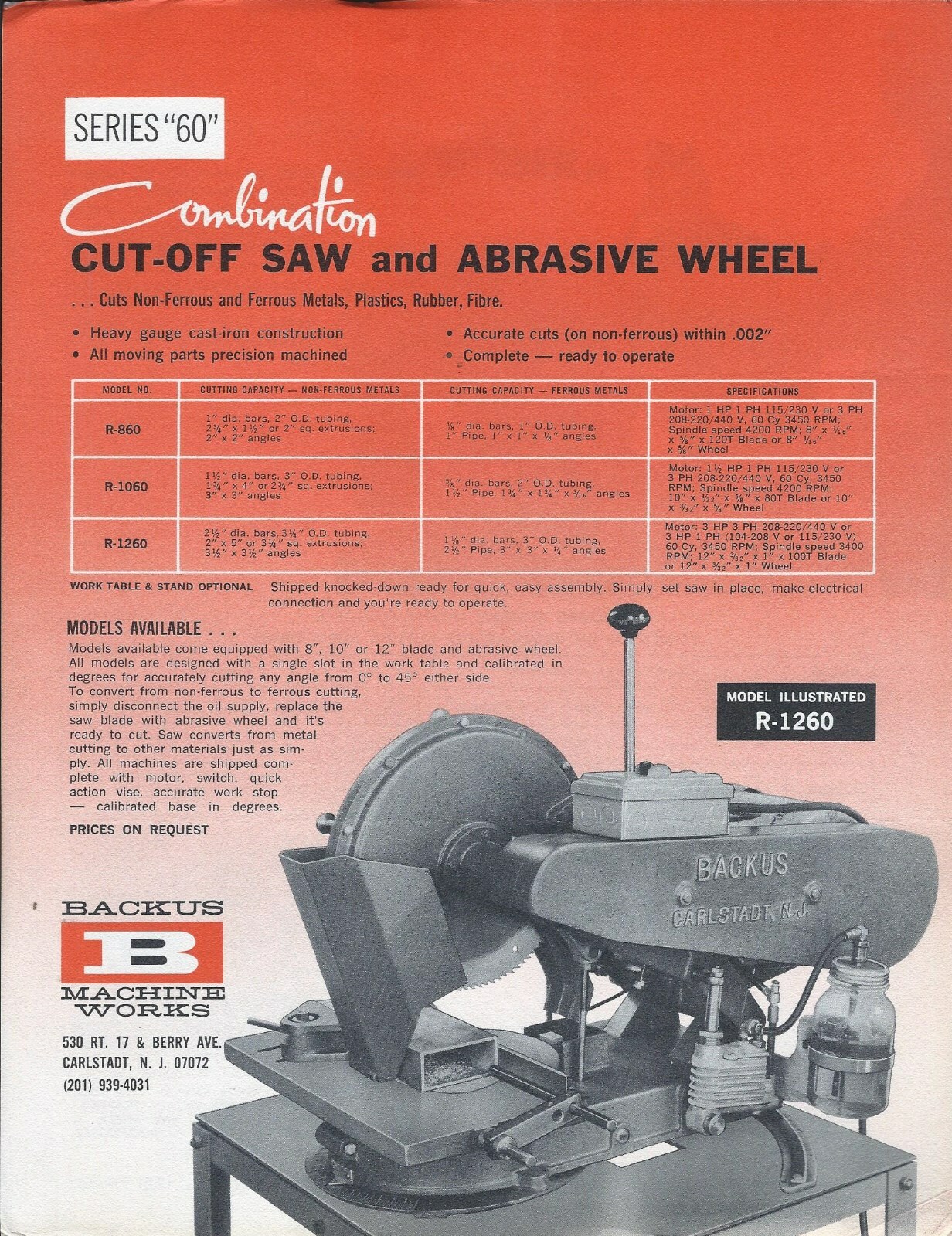 Tool Data Sheet – Backus – Series 60 Cut-off Saw Abrasive Wheel Brochure (TL171)