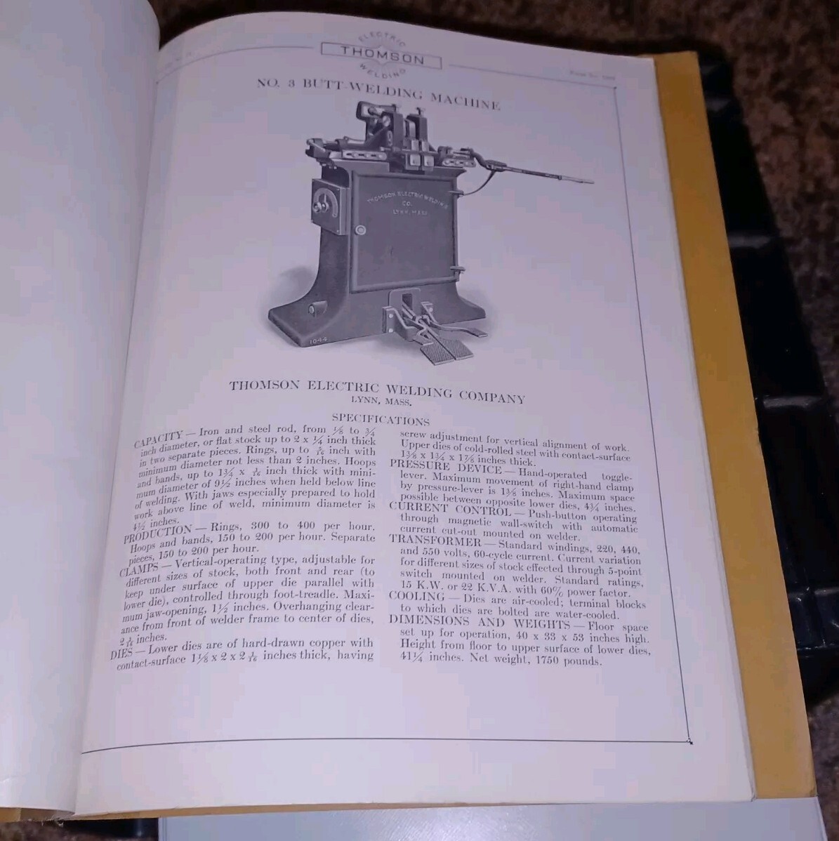 THOMSON PROCESS ELECTRIC WELDING COMPANY early 1900s Sales Catalog Book MACHINES