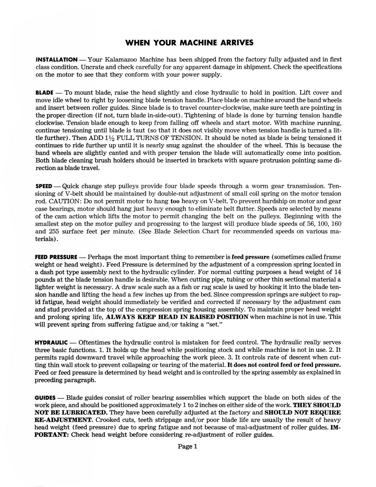 Kalamazoo Model 1220 Horizontal Bandsaw Service Manual & Parts List #1710