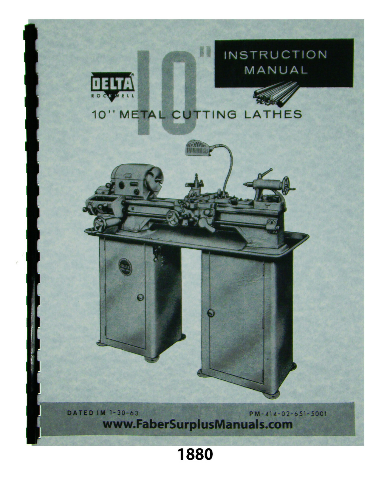 Delta Rockwell 10″ Metal Lathe Early Model Instruction & Parts List Manual #1880