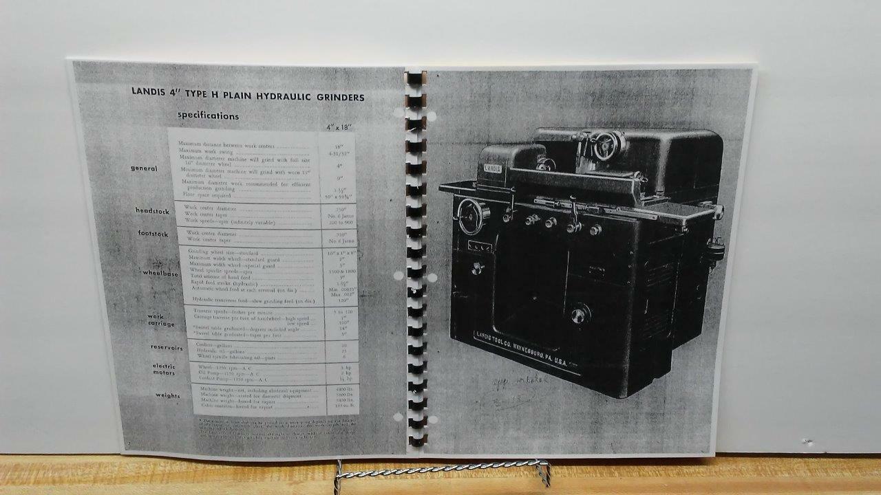Landis H – 4” Plain Hydraulic Grinder – Operator’s & Parts Manual