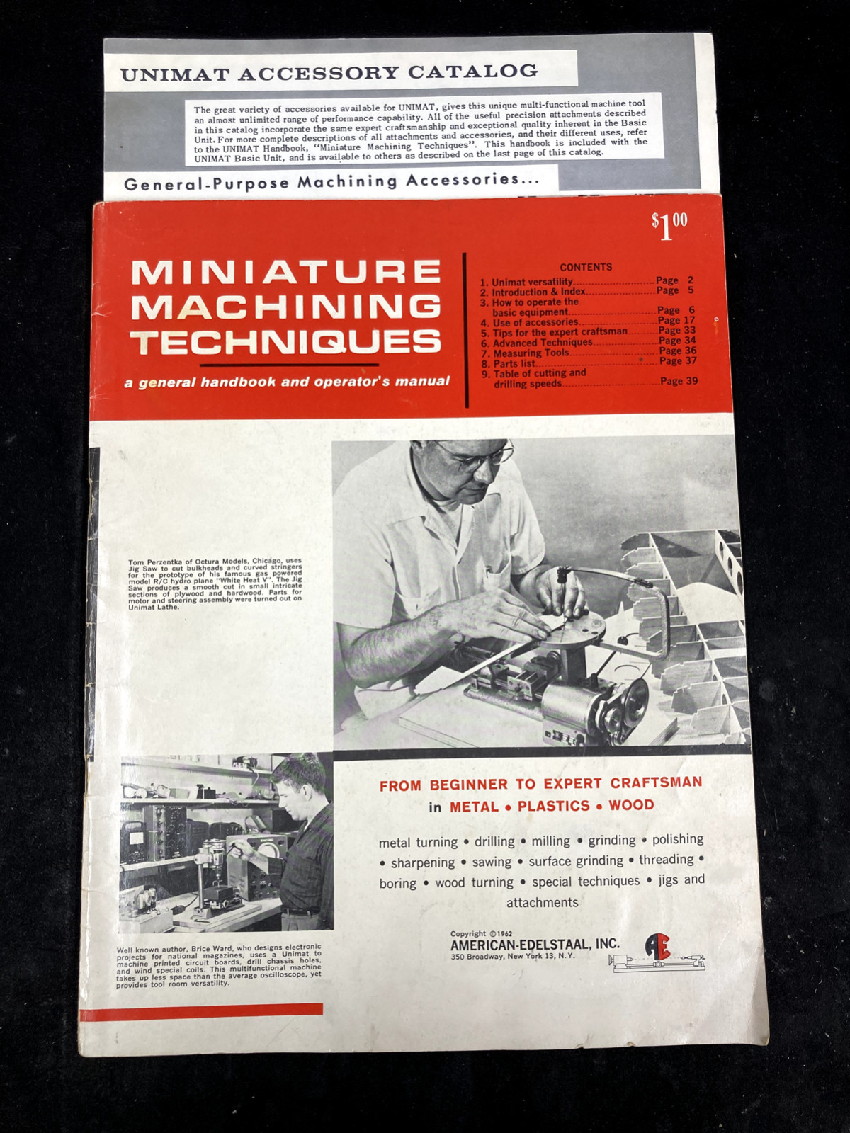 MINIATURE MACHINING TECHNIQUES HANDBOOK & OPERATOR’S MANUAL 1962, + CATALOG