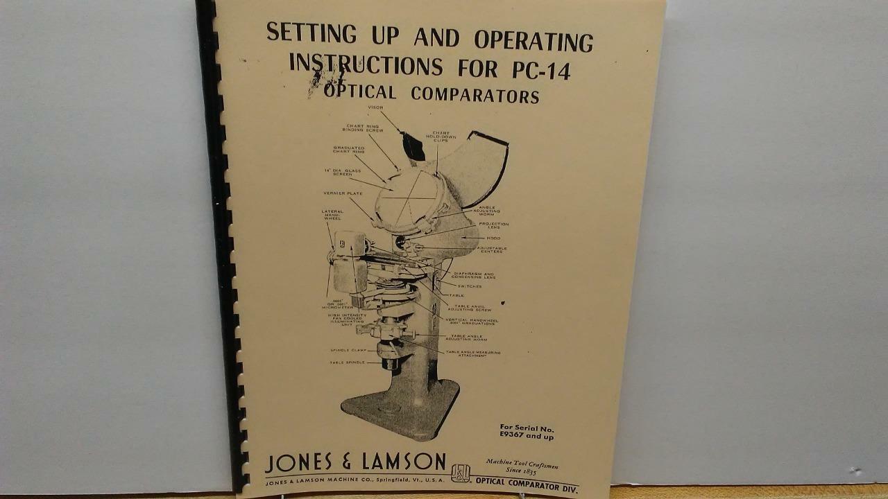 Jones & Lamson PC-14 Comparator Setting Up and Operating Instructions Manual
