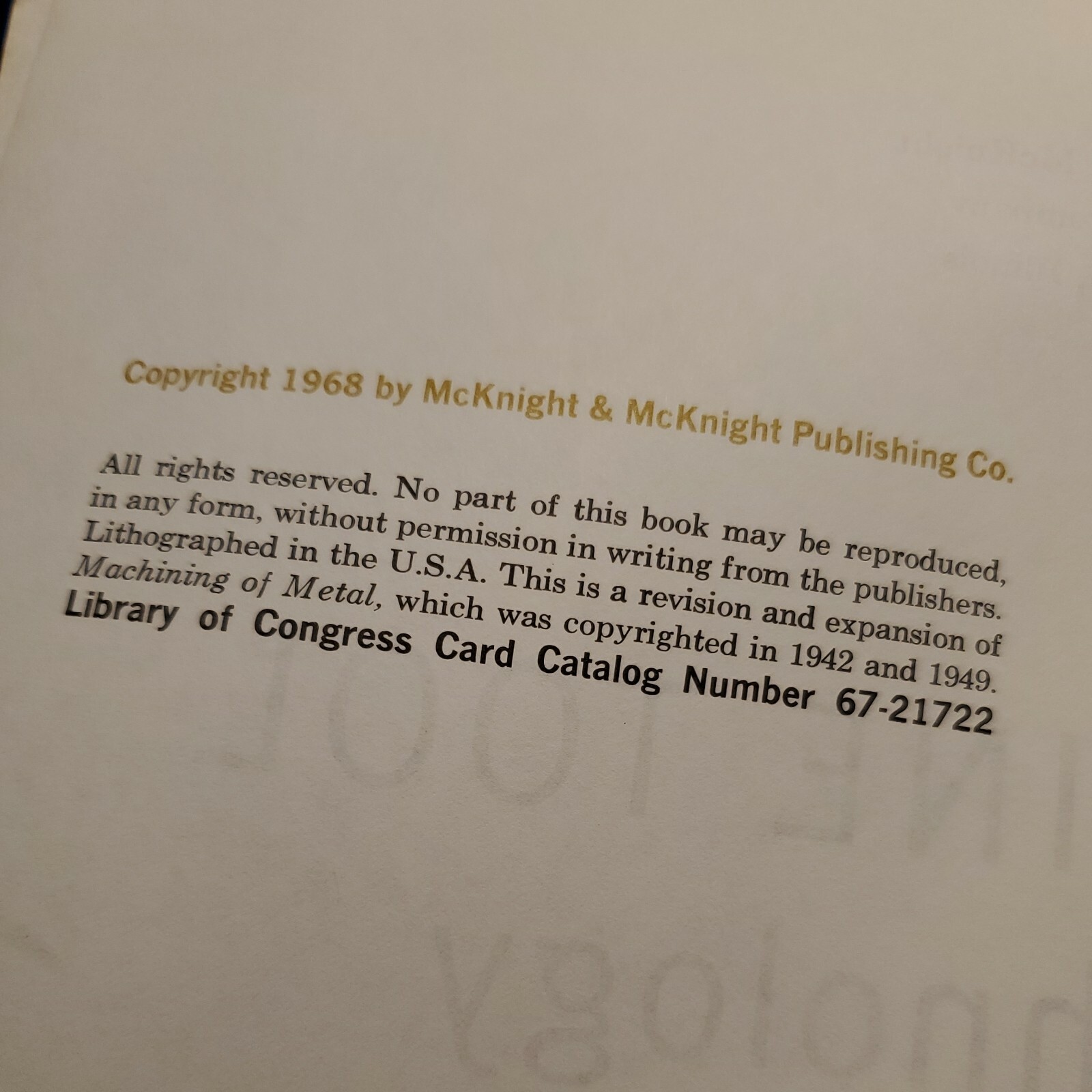 1968 MACHINE TOOL TECHNOLOGY By McCarthy And Smith McKnight & McKnight 3rd