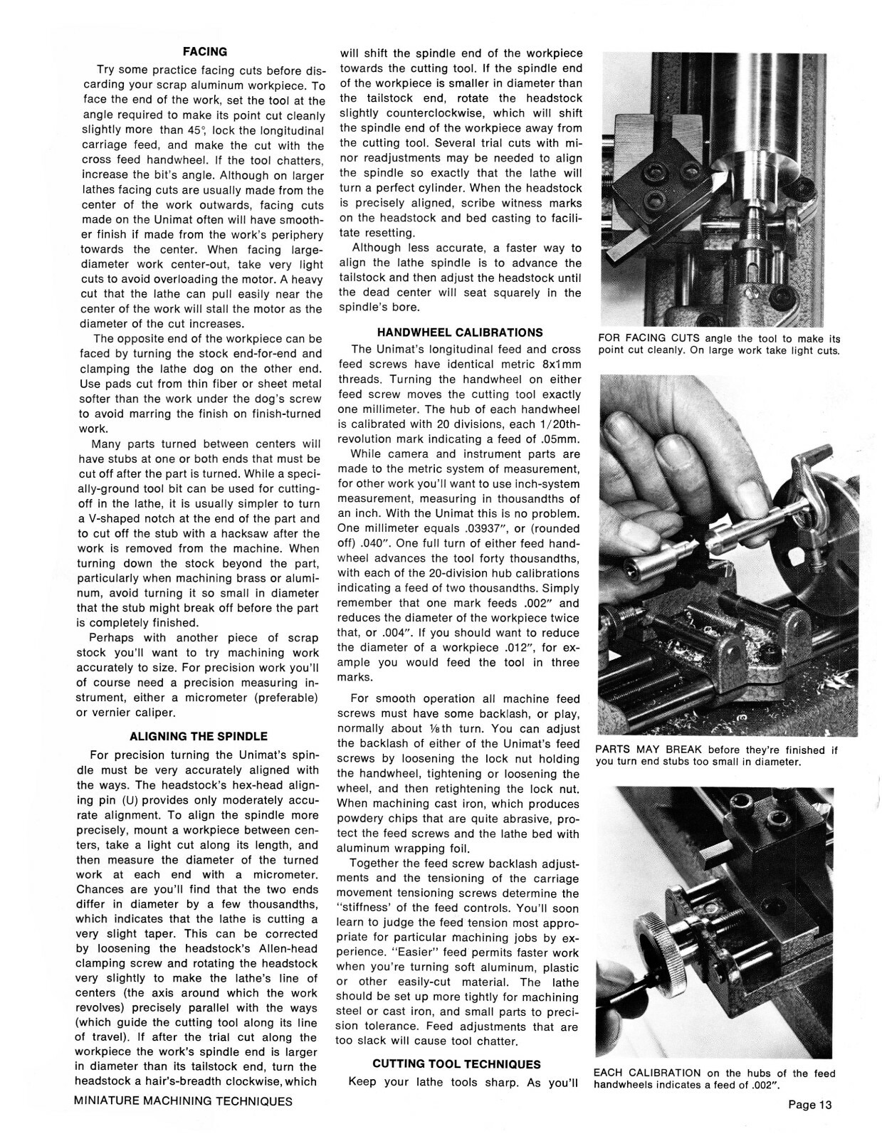 Unimat Miniature Machining Techniques & Operators Manual #1409