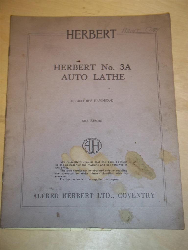 Operator Manual/Handbook~Herbert No. 3A Auto Lathe~Original