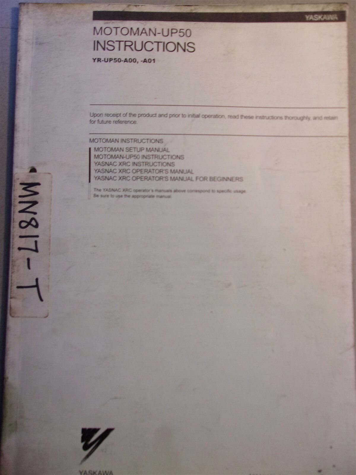 Yaskawa Motoman UP50 Instructions YR-UP50-A00-A01 Manual RE-MTO-A221