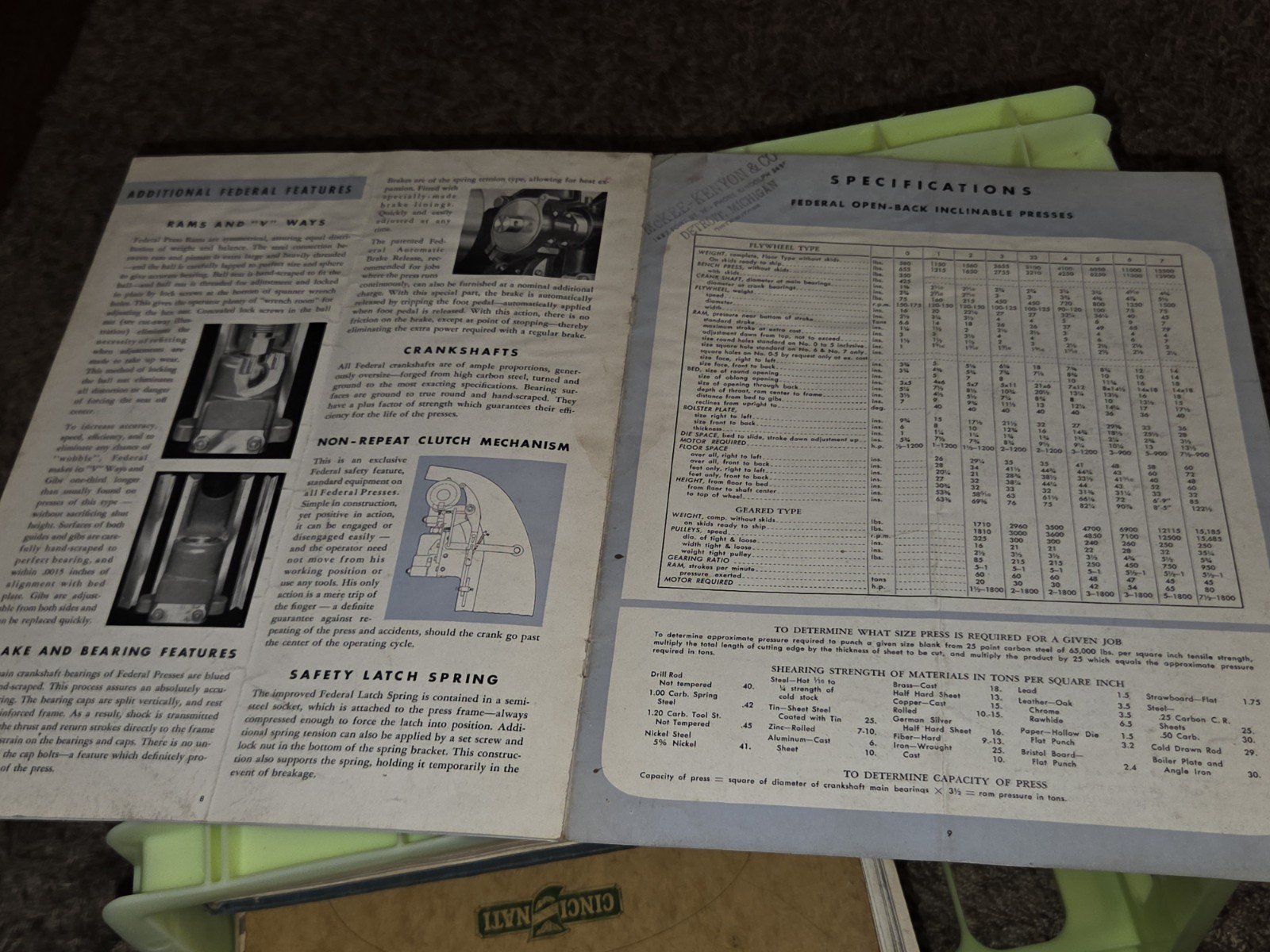 FEDERAL PRESS COMPANY Open Back Dial Feed SALES CATALOG BOOK Machinist Tool VTG