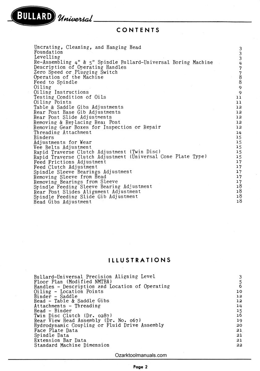Bullard Universal Horizontal 4″ & 5″ Boring Milling Machine Operator Manual 1800