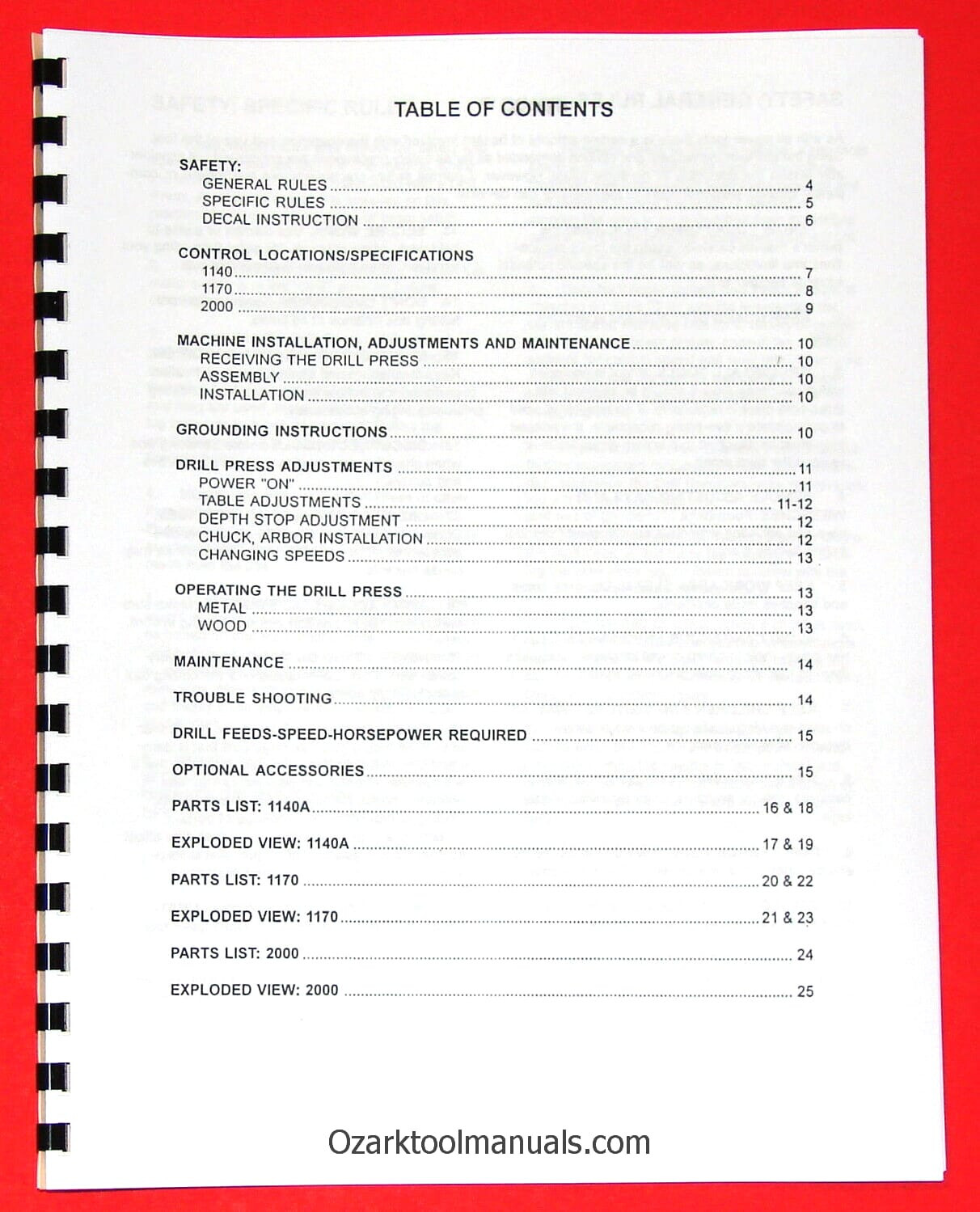 POWERMATIC Artisan 1140A,1170,2000 Drill Press Instructions Parts Manuals 1012