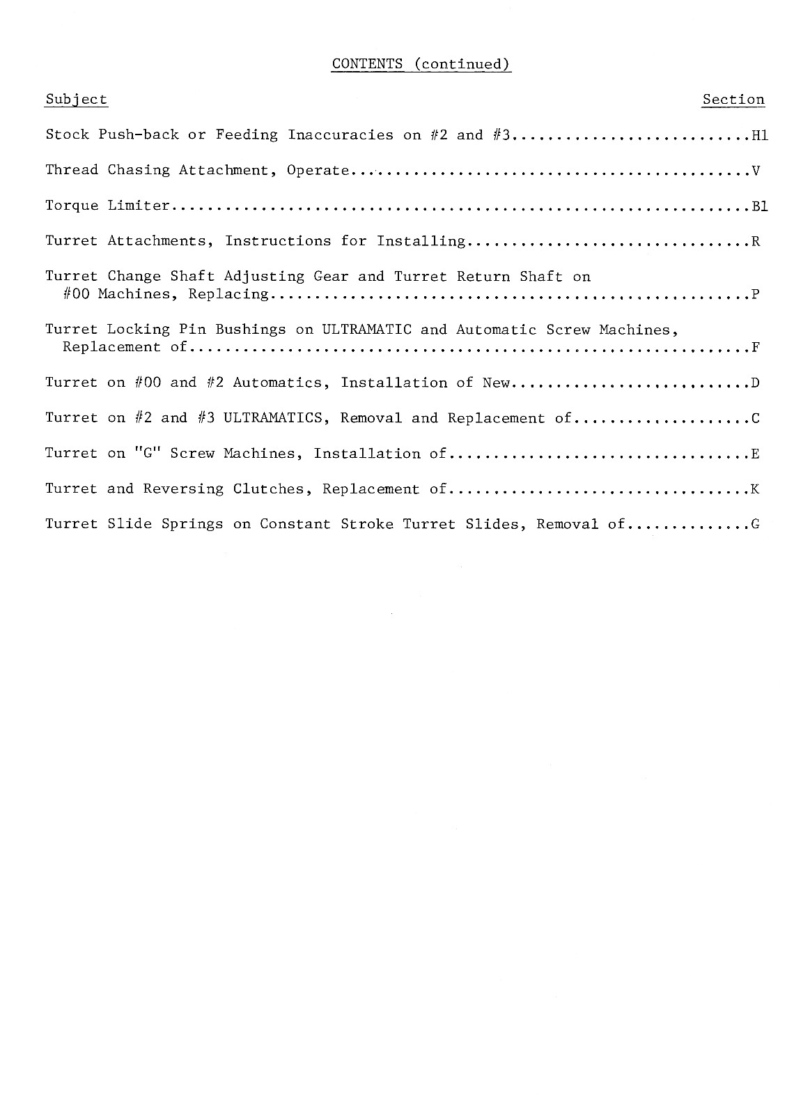 BROWN & SHARPE Screw Machine Troubleshooting Guide Manual Ultramatic 00 G 2 0786