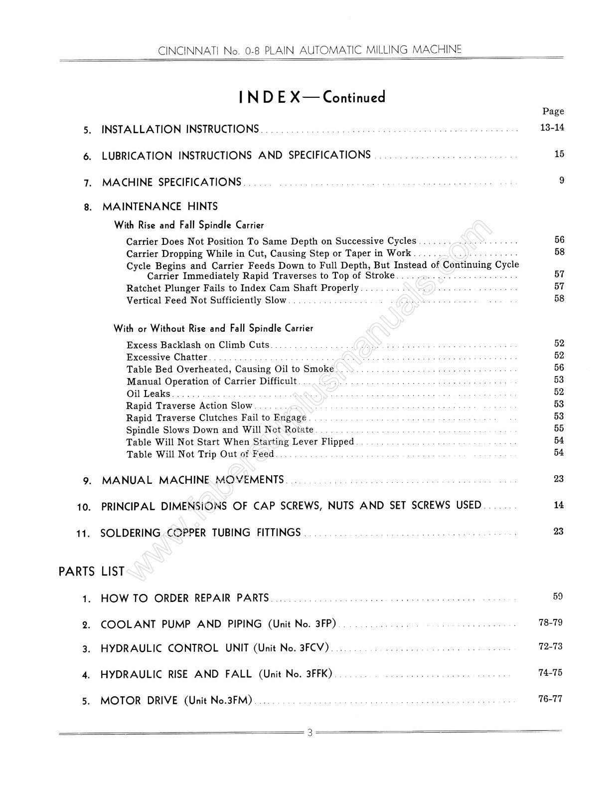 Cincinnati No. 0-8 Milling Machine Model EA Service Manual & Parts List *400