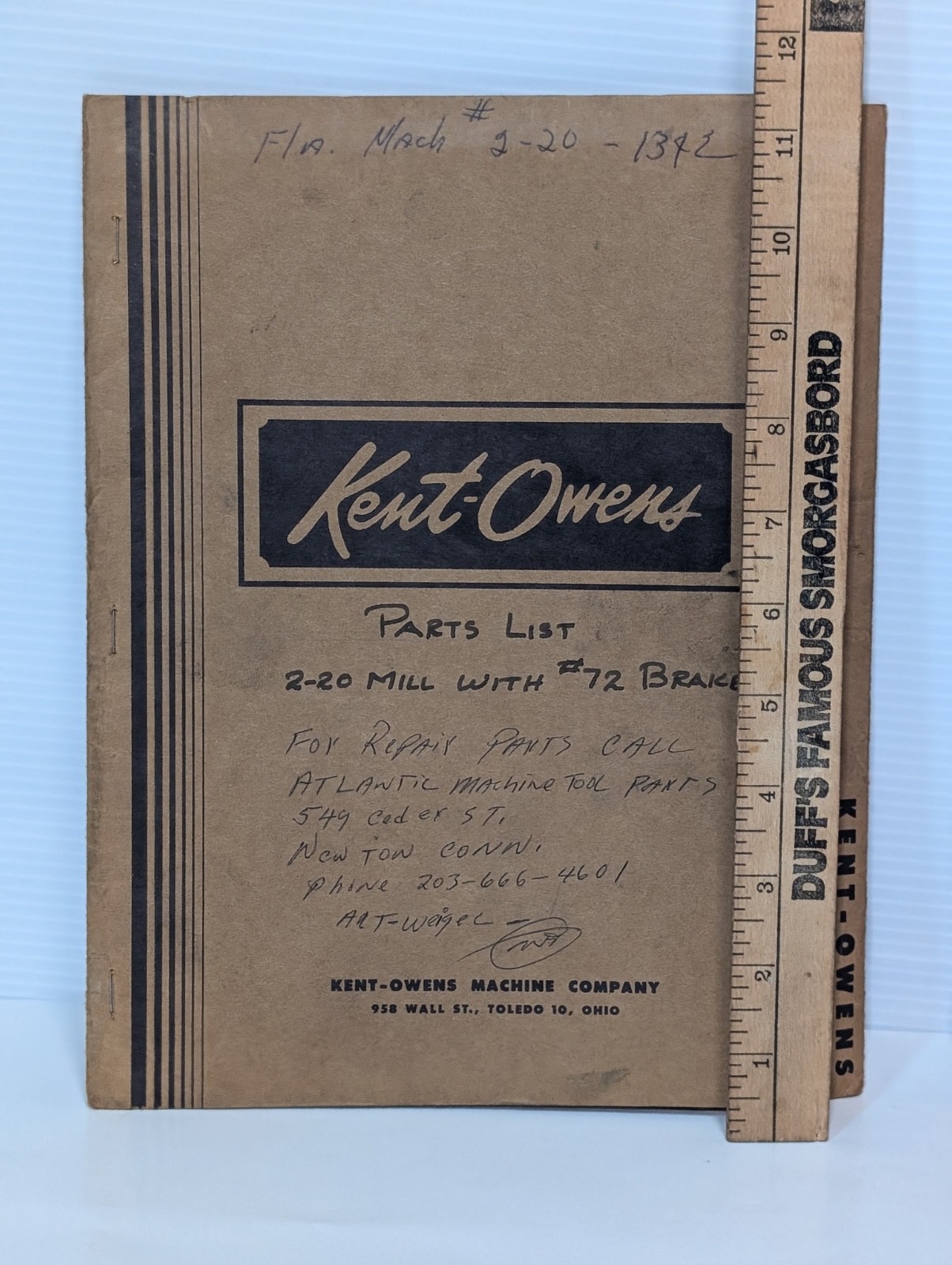 Lot of 3 Kent-Owens 1-14, 2-20, 2-20DS & 2-20V Milling Machine Owners Manuals