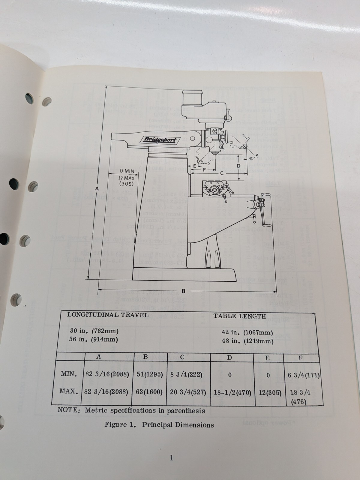 Bridgeport M-105H Series I Milling Machine manual April 1981 as shown