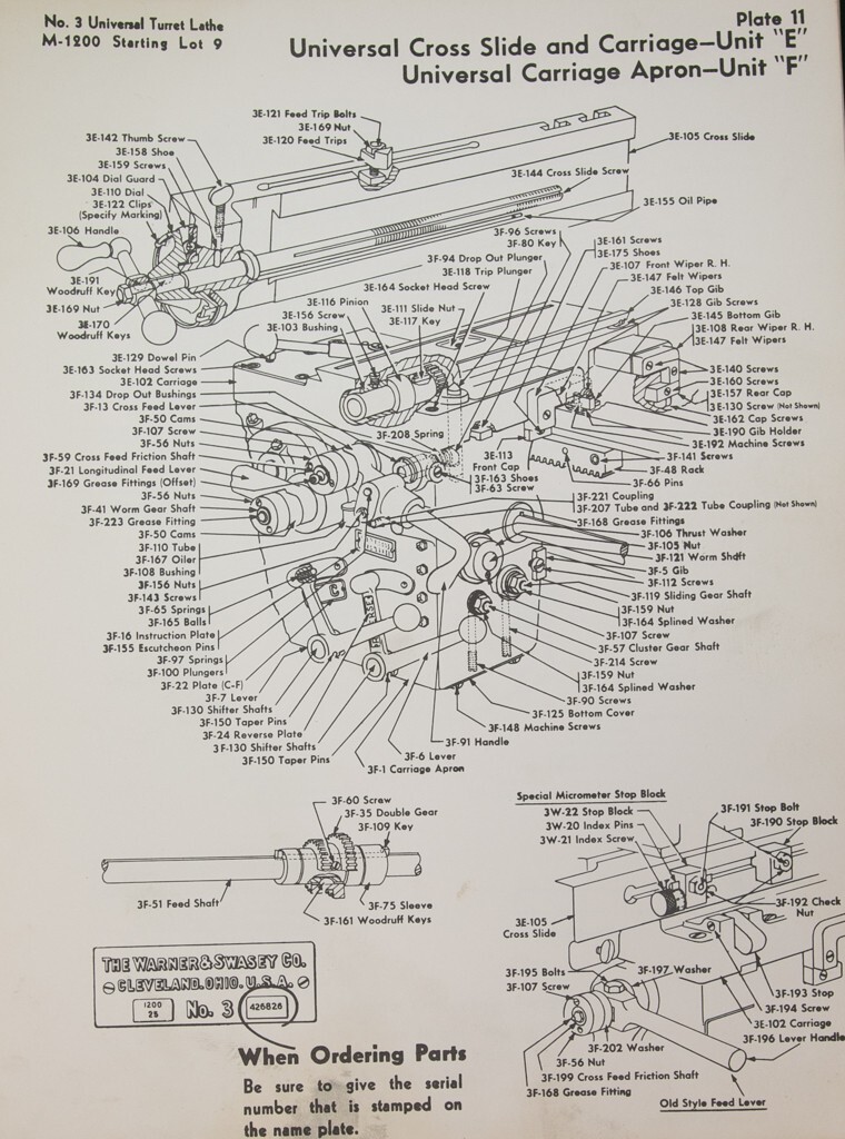 Warner & Swasey NO. 3, M-1200 – Start Lot 1, Turret Lathe, Service Manual 1960