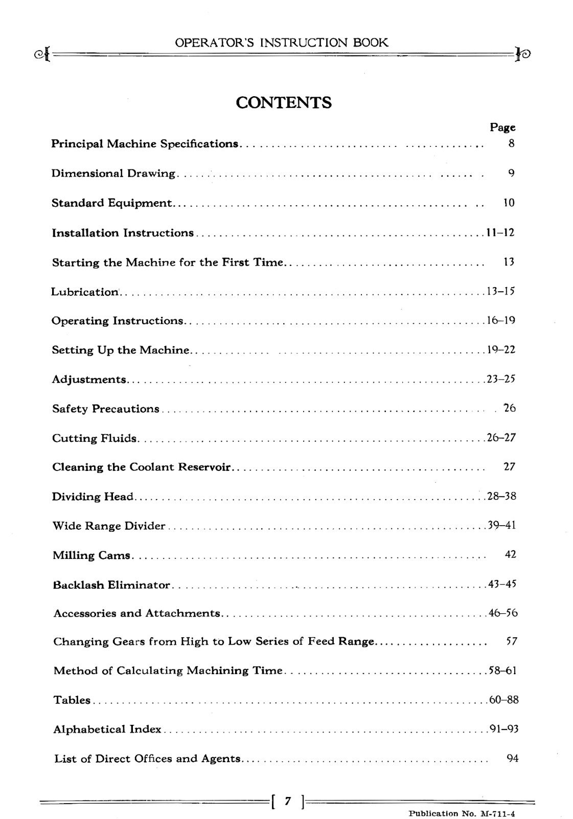 Cincinnati MH & L Horizontal Milling Machine Operator Instructions Manual 1230