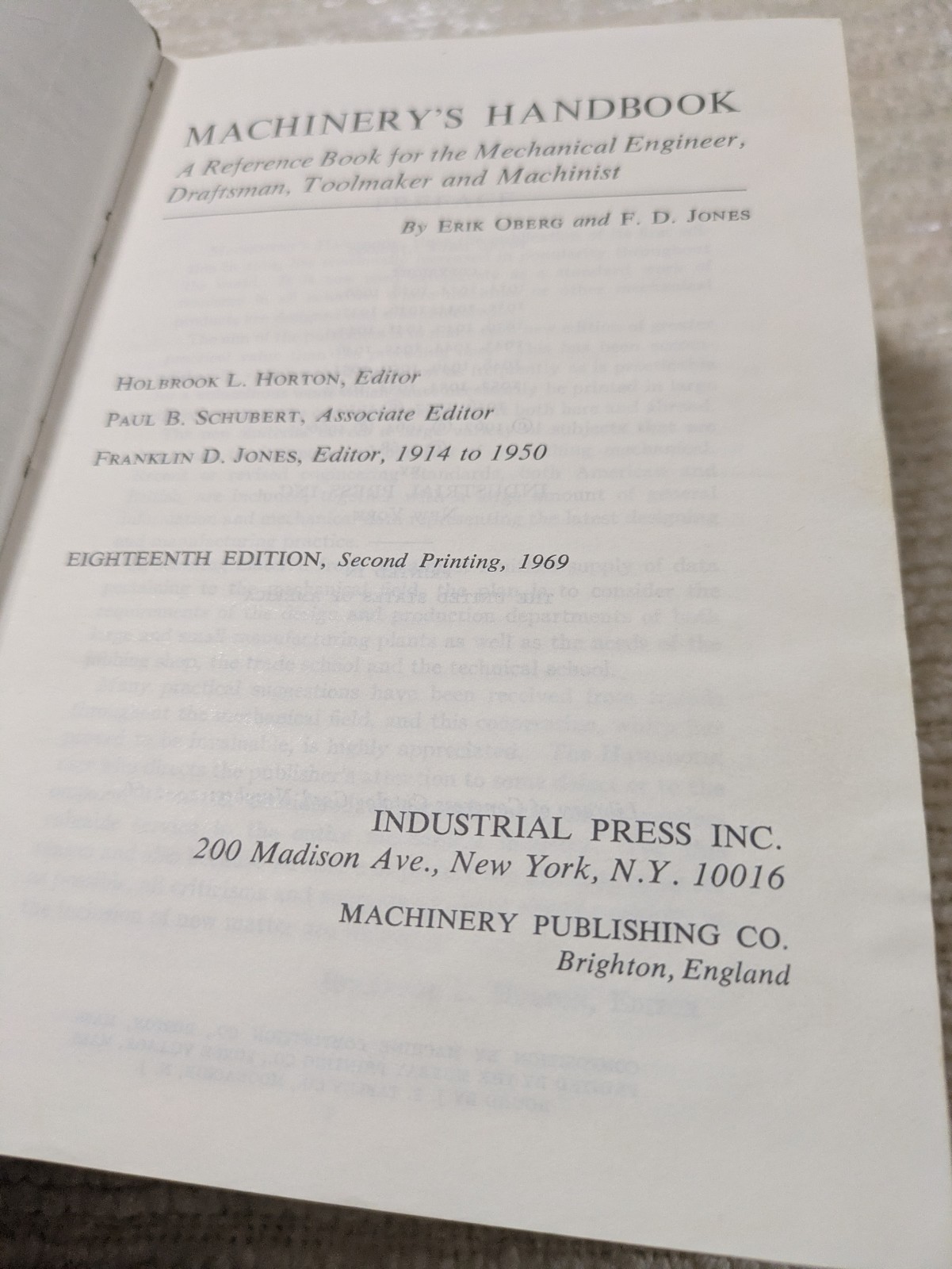 Machinery’s Handbook 18th Edition Machinist 1969