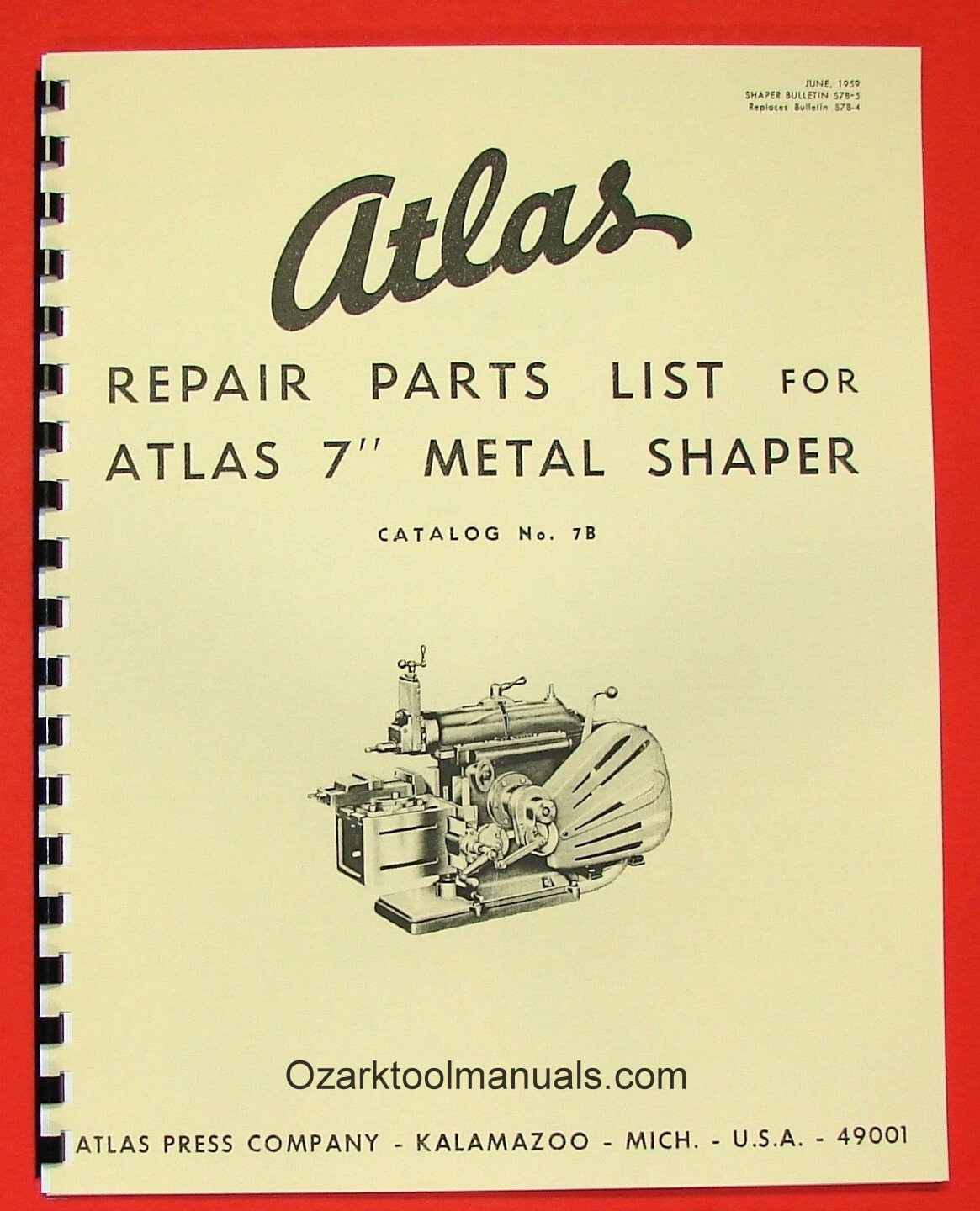 Atlas Press Co. 7″ Metal Shaper Owner’s Instructions and Parts Manual 0026