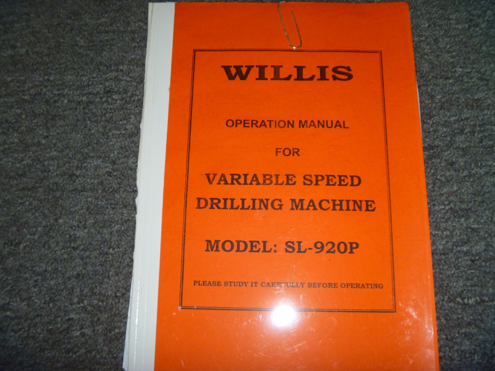 Willis SL-920P Variable Speed Drilling Machine Owner Operator Instruction Manual