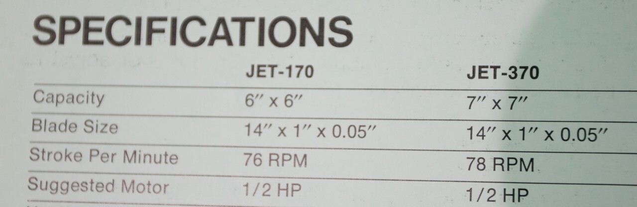 Jet, Asian 170, 370 Power Hacksaw Operations Maintenance Manual