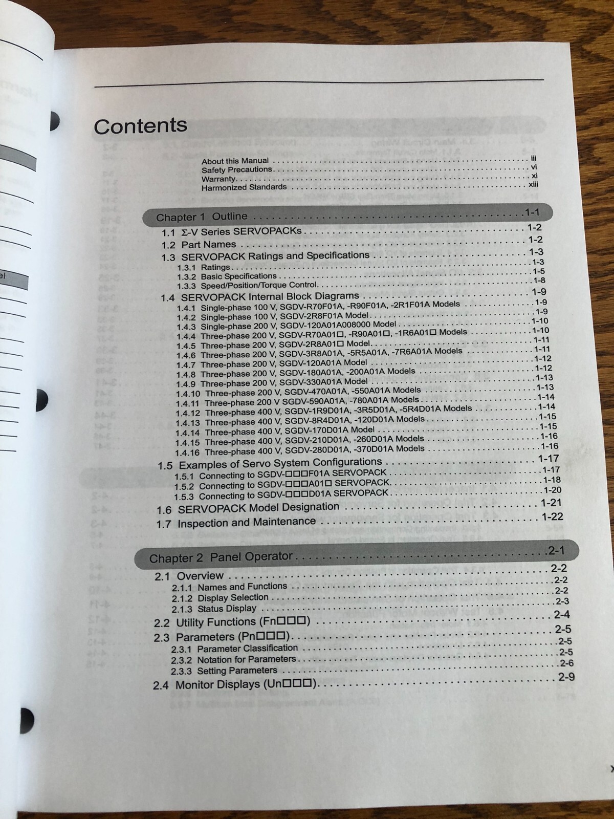 Yaskawa AC Servo Drive E-V design maintenace rotational motor Manual Parts List