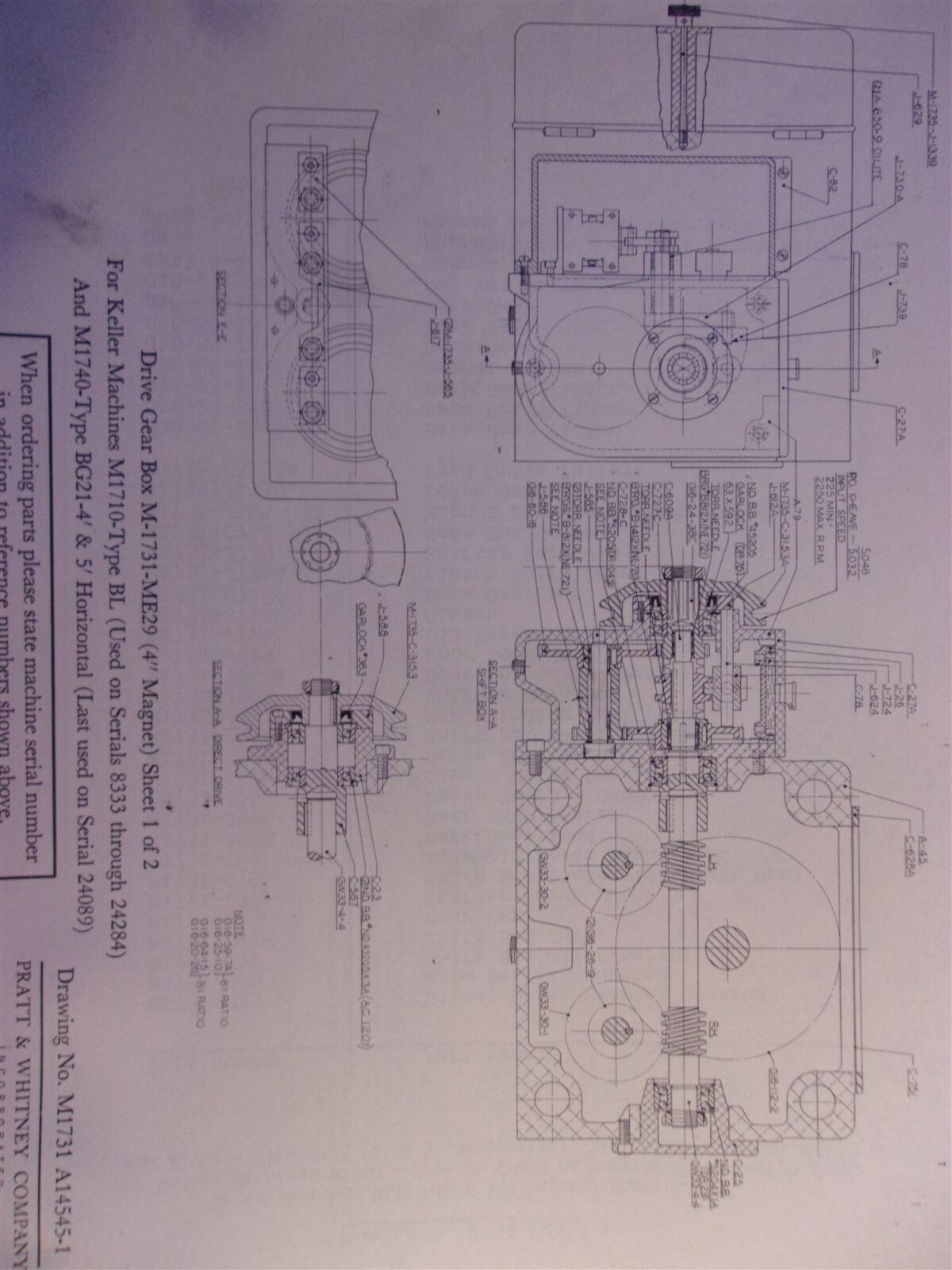 Pratt Whitney Keller Machine BG-21 M-1740 Parts Guide 1995 *FREE SHIPPING*