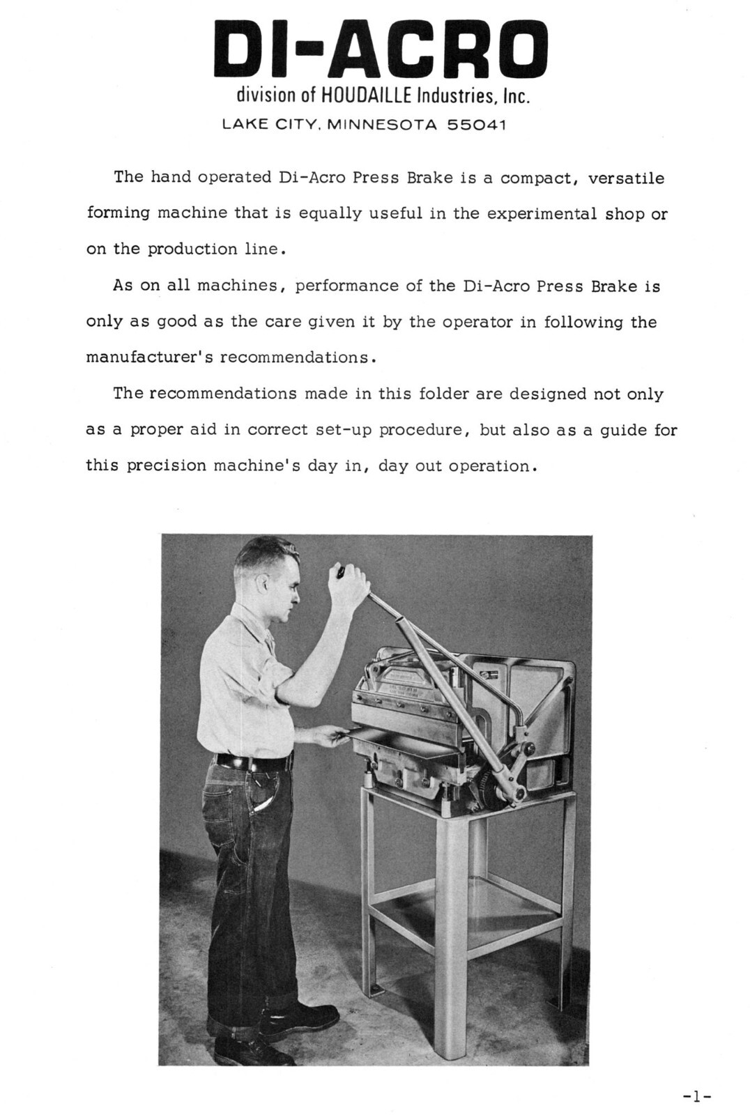 DI-ACRO 16-24 Hand Metal Press Brake Instructions and Parts Manual 1553