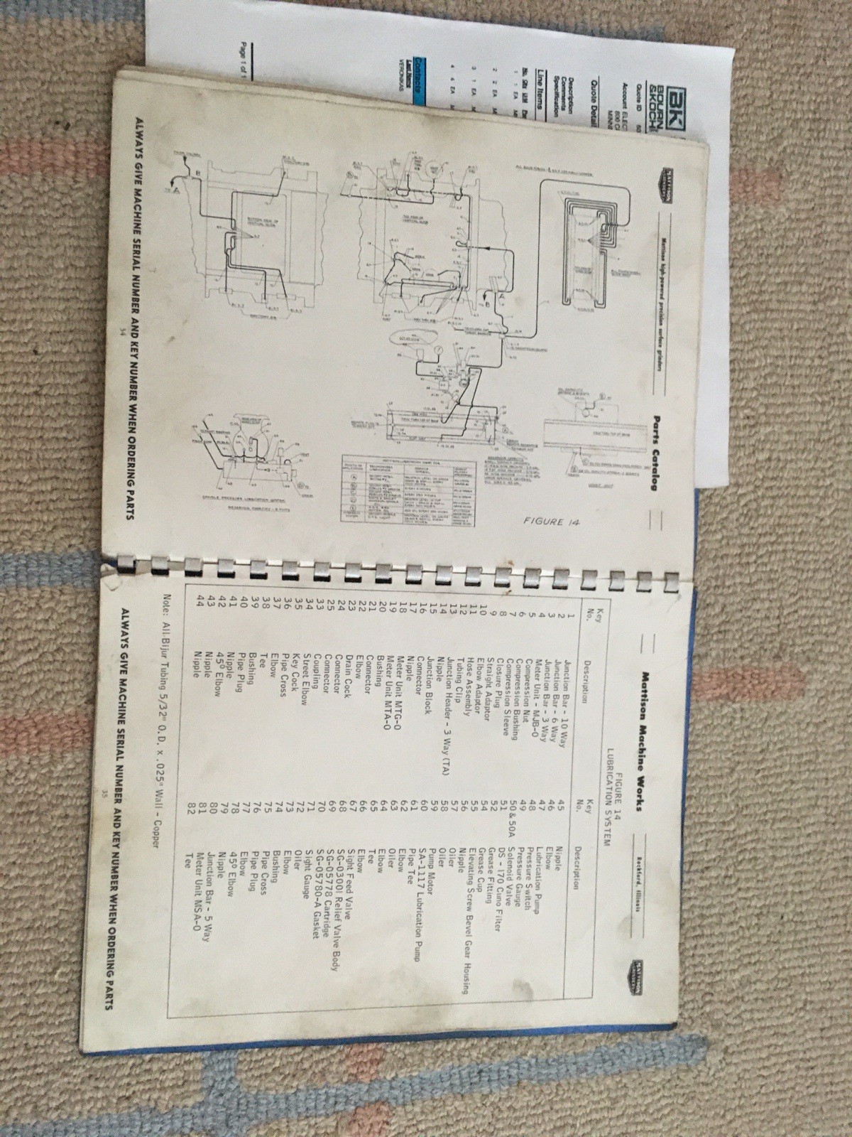 Mattison Surface Grinder Metalworking Parts And Maintenance Book OEM Vintage