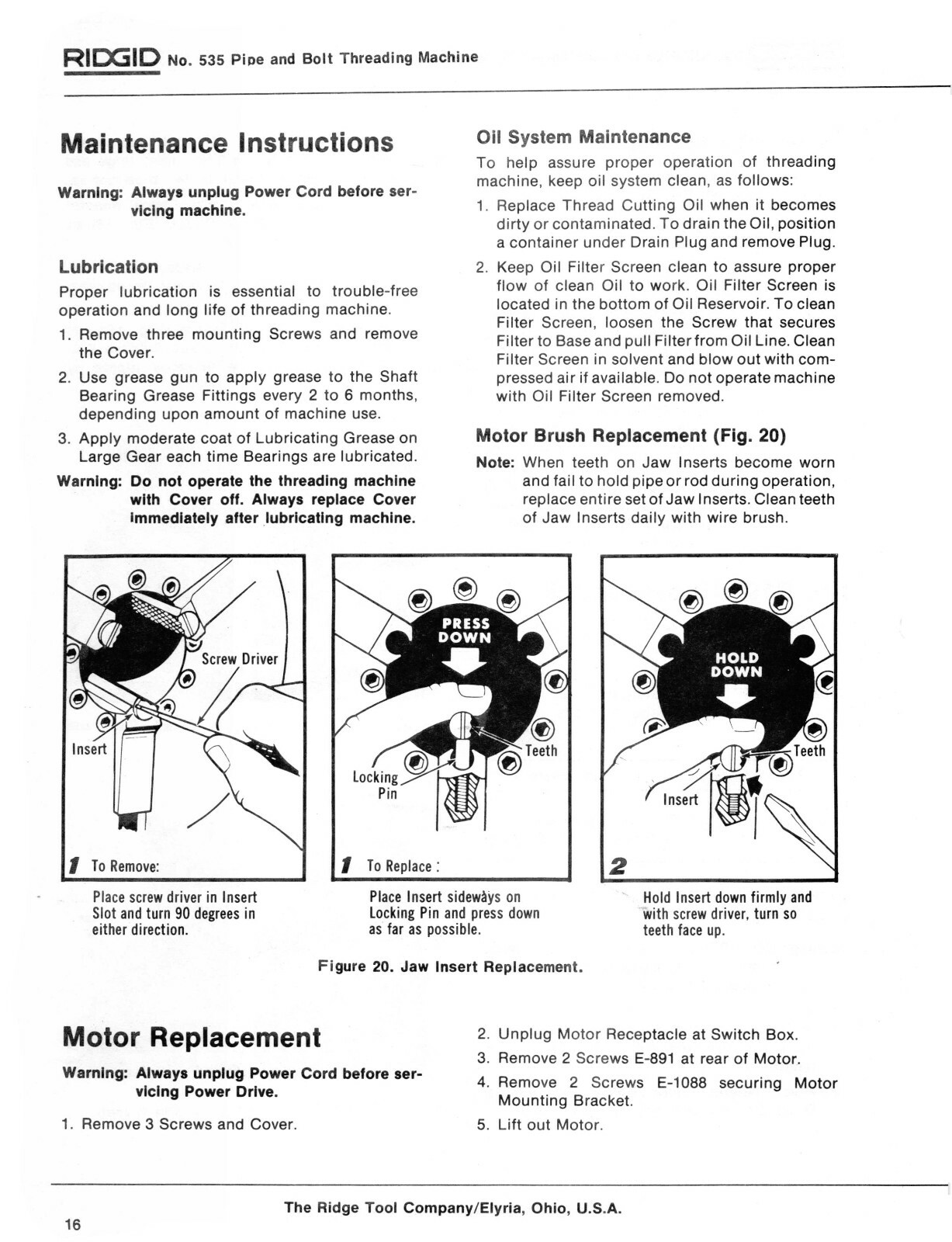 Rigid Model 535 Pipe & Bolt Threading Machine Operator & Parts List Manual #1826