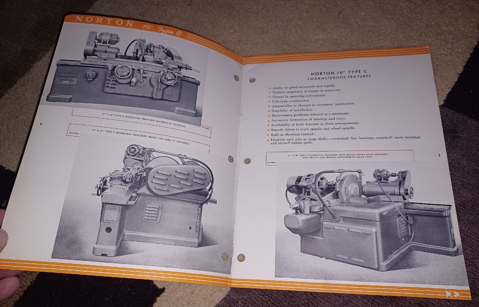 NORTON 10″ Type C Cylindrical GRINDERS MACHINE SALES CATALOG BOOK HYDRAULIC TOOL