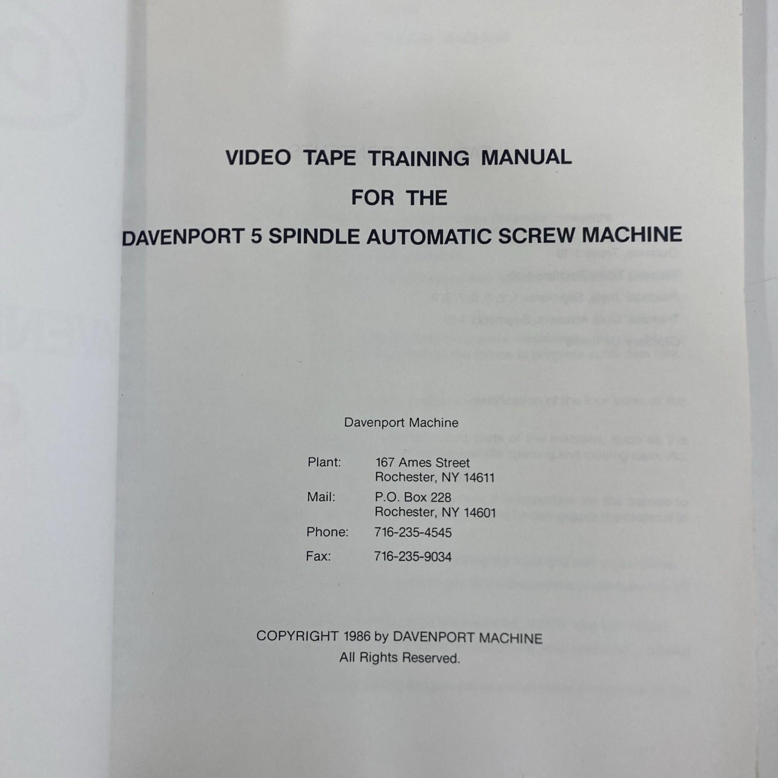 Vtg Davenport 5 Spindle Automatic Screw Machine Operators Training Manual
