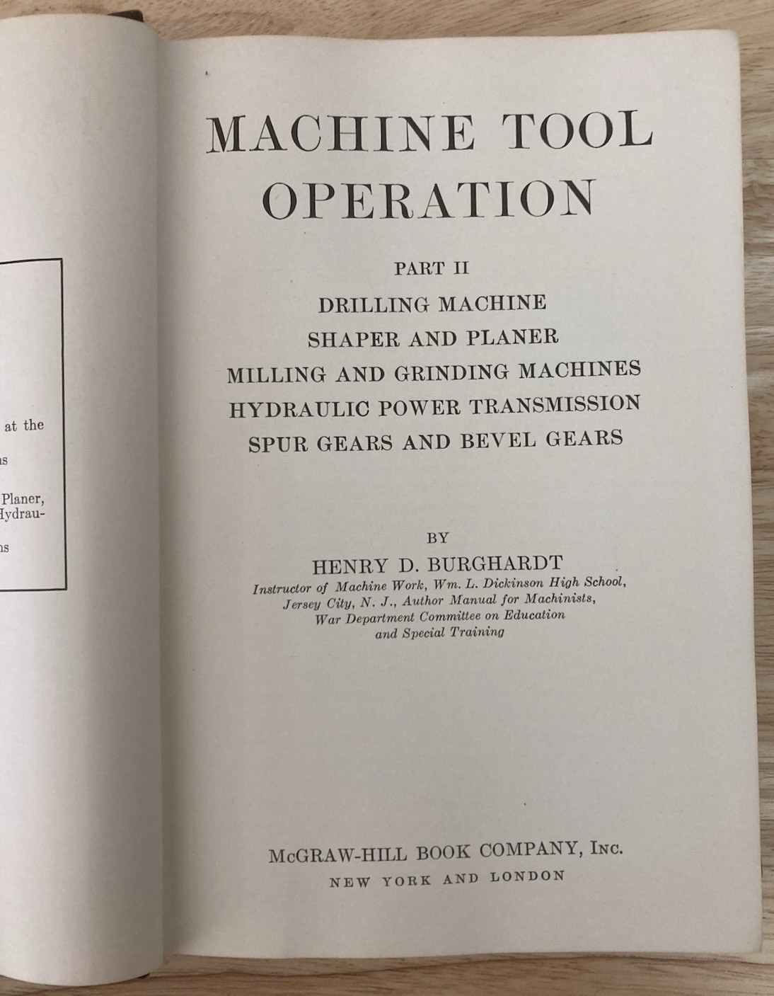 Machine Tool Operation Part 1 and Part 2 by Henry D. Burghardt Two Books