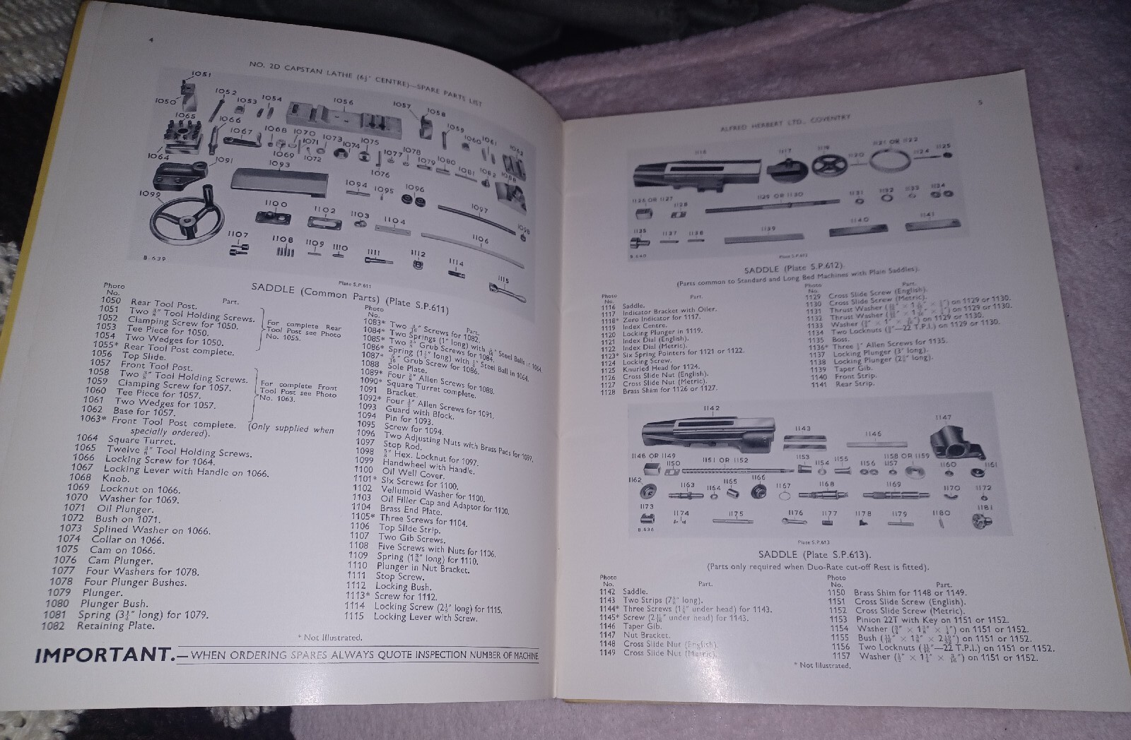 Alfred Herbert Lathe No. 2d Capstan Lathe Spare Parts List Book 1st Ed ORIGINAL