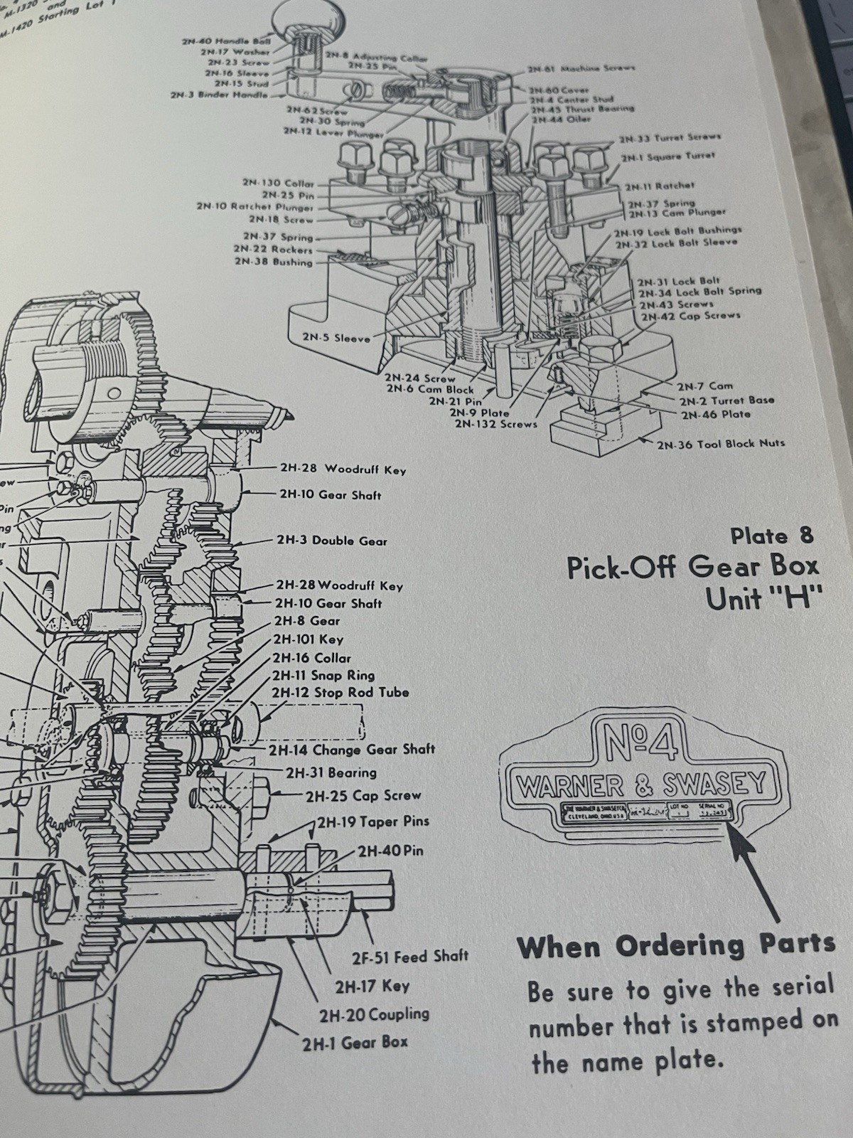 Warner Swasey Service Manual No.4 Universal Ram Type Turret Lathe Model M-1420