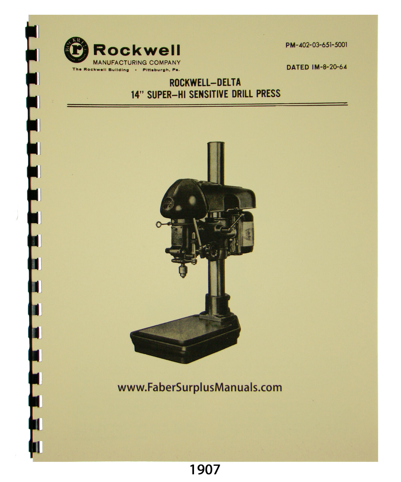 Rockwell Delta 14″ Super Hi Sensitive Drill Press Op & Parts List Manual #1907