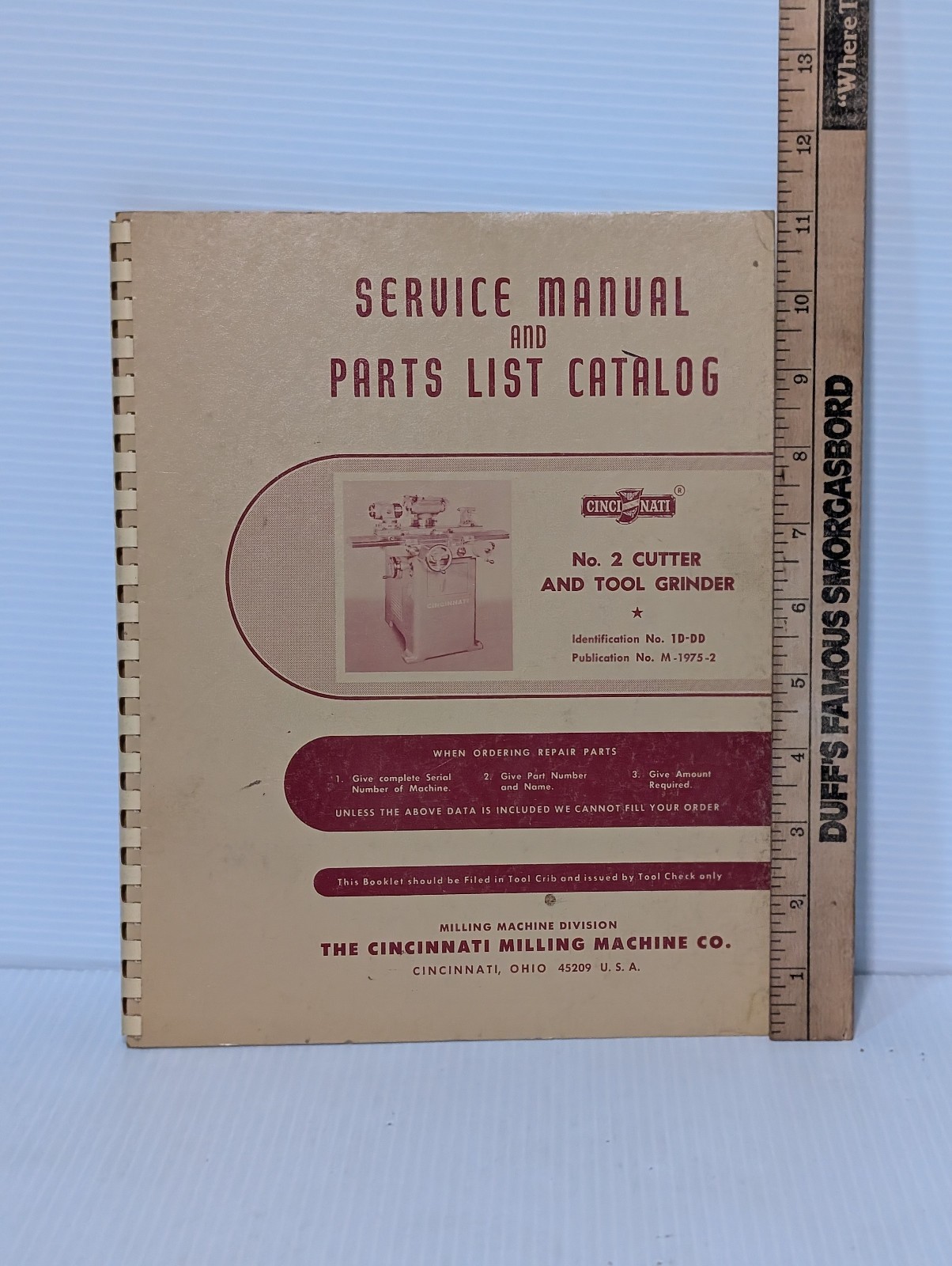 Cincinnati No. 2 LL Cutter & Tool Grinder Service Manual and Parts List Catalog