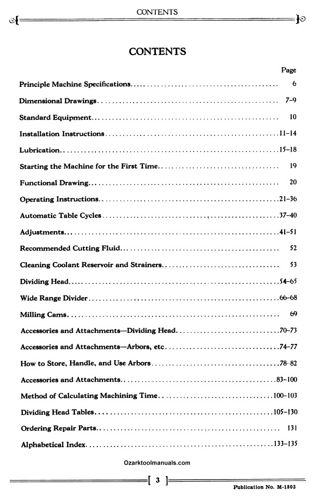 Cincinnati 3,4,5,6 High Power & Dual Power Milling Machine Operators Manual 1343
