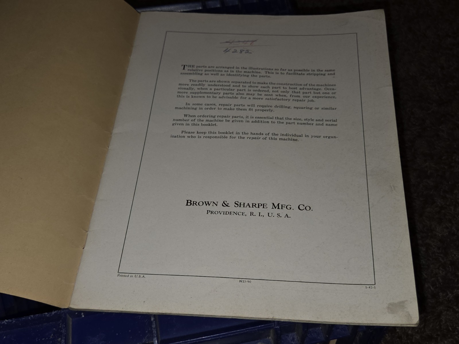 Brown & Sharpe #13 Universal & Tool Grinder Repair Parts Manual ORIGINAL BOOK
