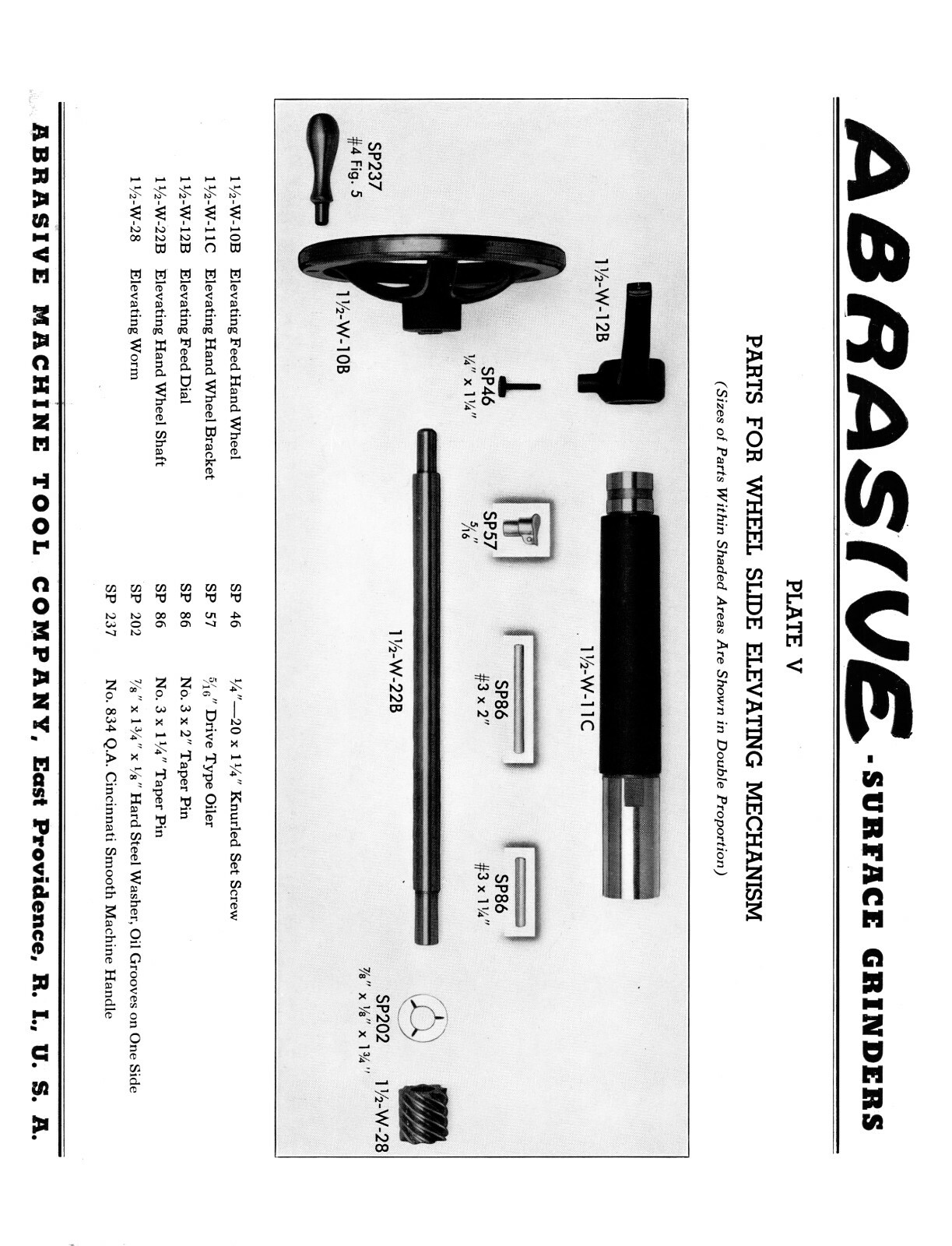 Abrasive Horizontal Surface Grinder No. 1-1/2 Pictorial Parts Manual #1814