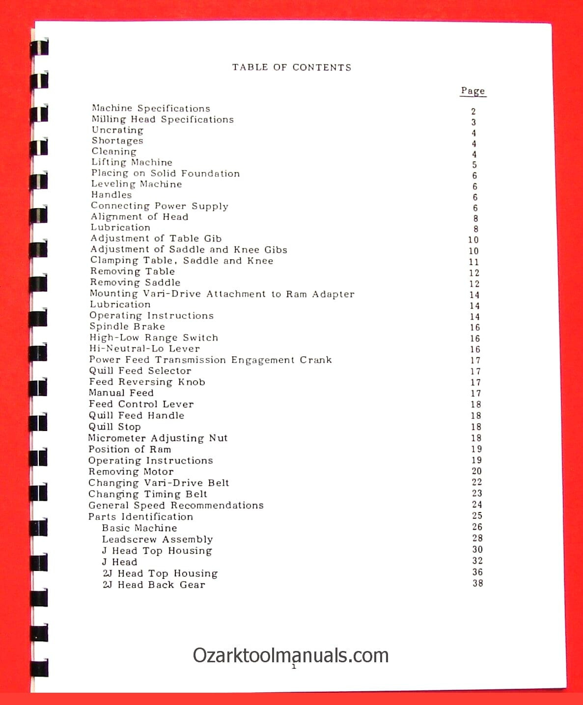 BRIDGEPORT Series I Milling Machine 2HP Variable SPD Operation Part Manual 0079