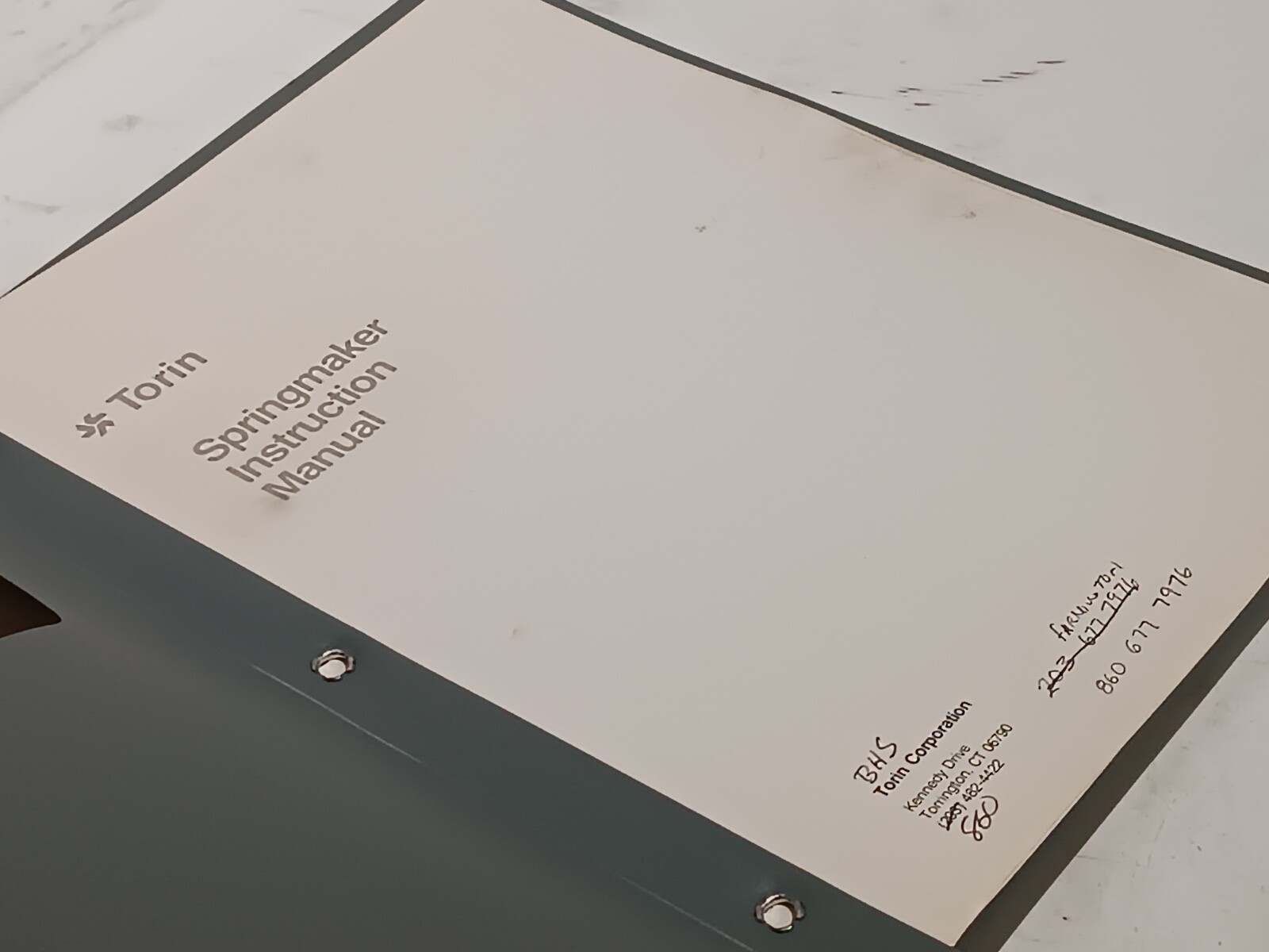 Torin Springmaker Operating Instructions & Maintenance Machine Manual, as shown