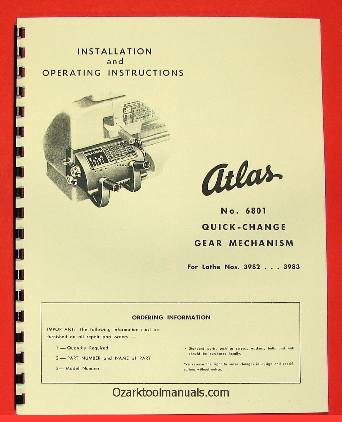ATLAS/CRAFTSMAN 12″ New Quick Change Gear Box Instructions & Parts Manual 0048