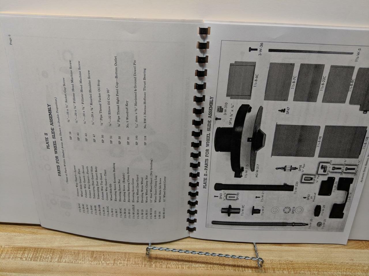 Landis No. 1 1/2 Surface Grinder Parts List Manual